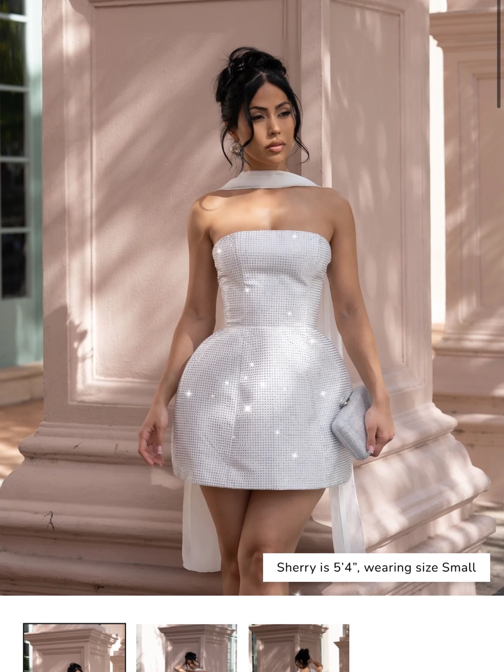 Sparkle Strapless Mini Dress in Light Silver